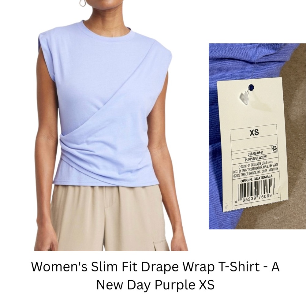 Women's Slim Fit Drape Wrap T-Shirt - A New Day Purple XS 02937